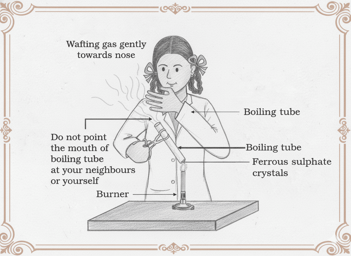 Heating ferrous sulphate crystals