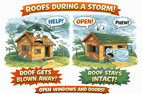 roof blown away due to strong winds