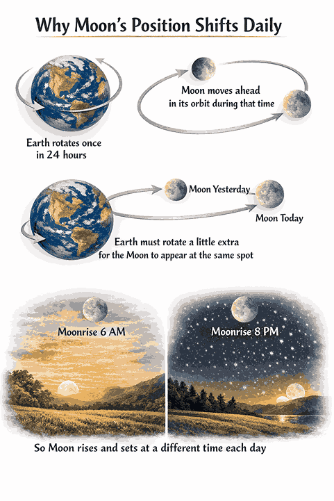 Why Moon's Position Shifts Daily