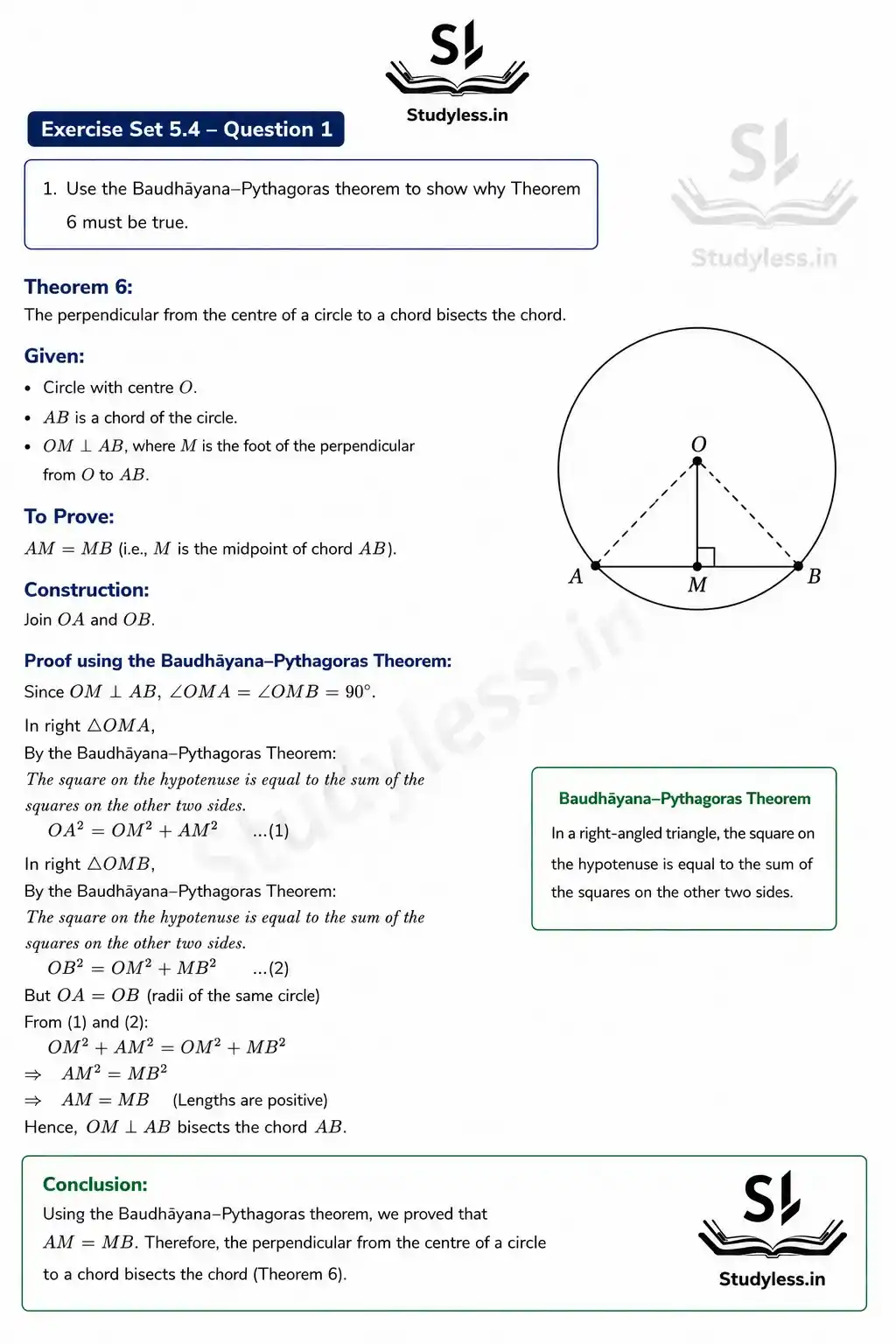 1. Use the Baudhāyana–Pythagoras theorem to show why Theorem
6 must be true.