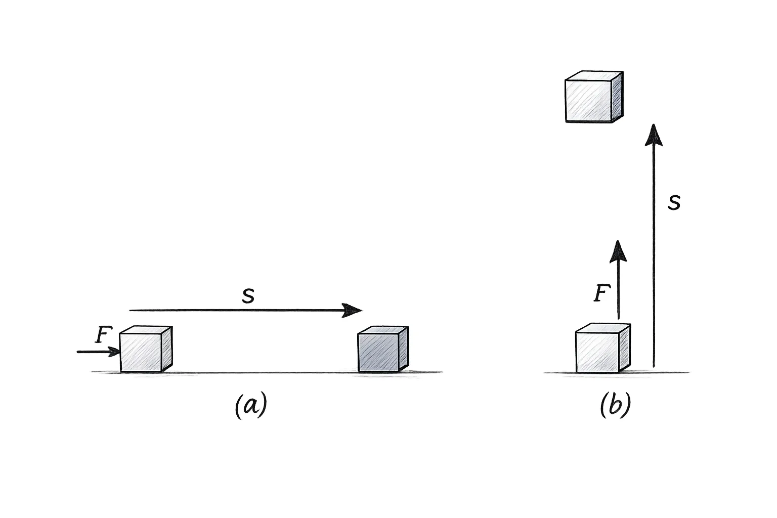 Work done by a force while displacing
an object in (a) horizontal direction, and (b) vertical direction
Work, Energy, and Simple Machines Ch 7 Notes