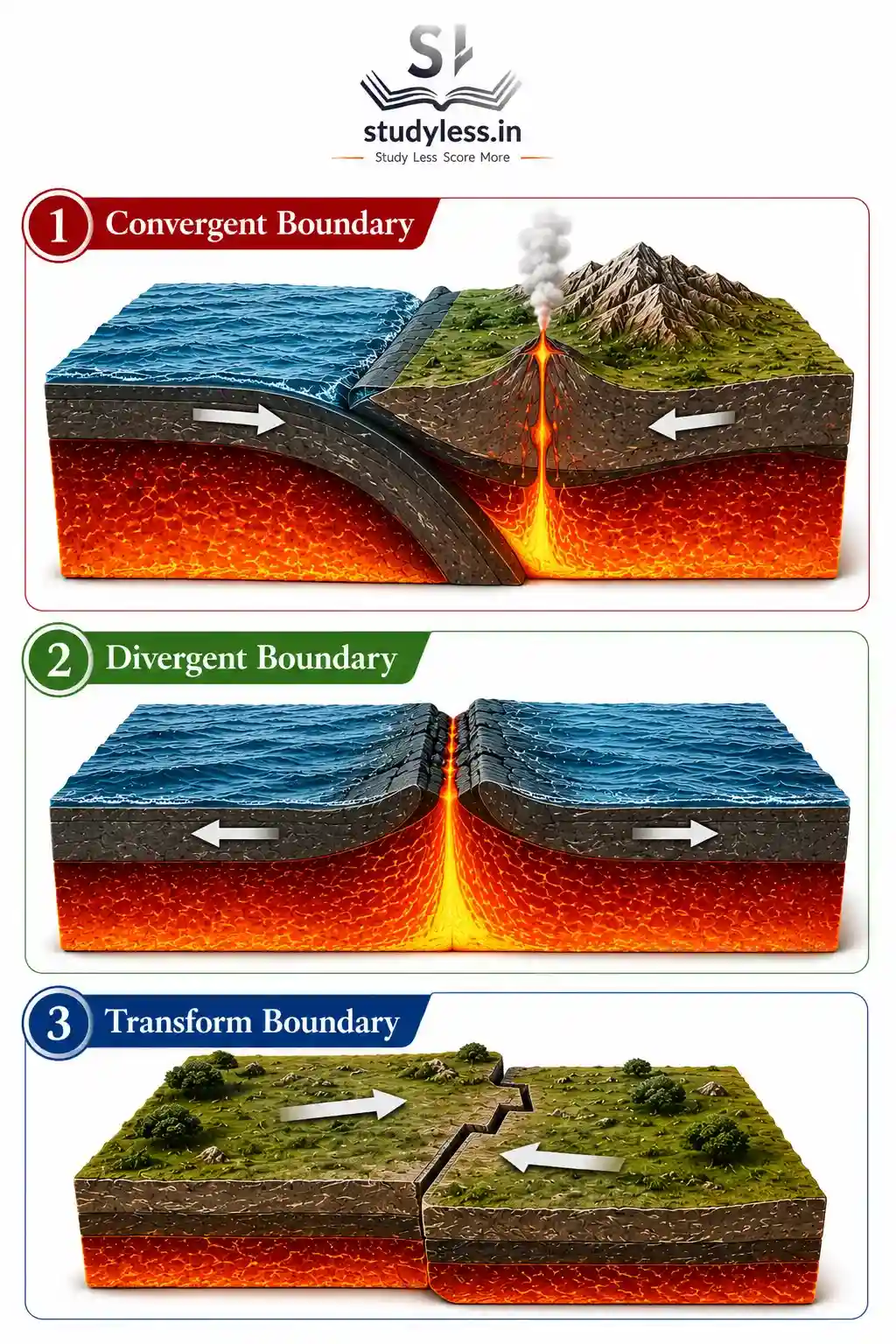 Convergent Boundary Divergent Boundary Transform Boundary |Class 9 Ch 2 Shaping Of The Earth's Surface Notes Class 9