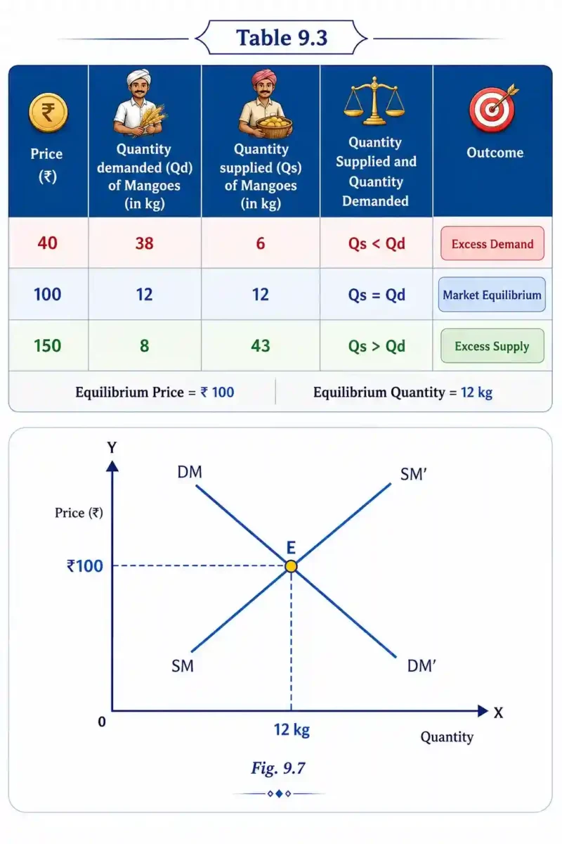 Excess demand, Market equilibrium and Excess supply |Ch 9 The Price Puzzle: What Drives the Market Notes Class 9