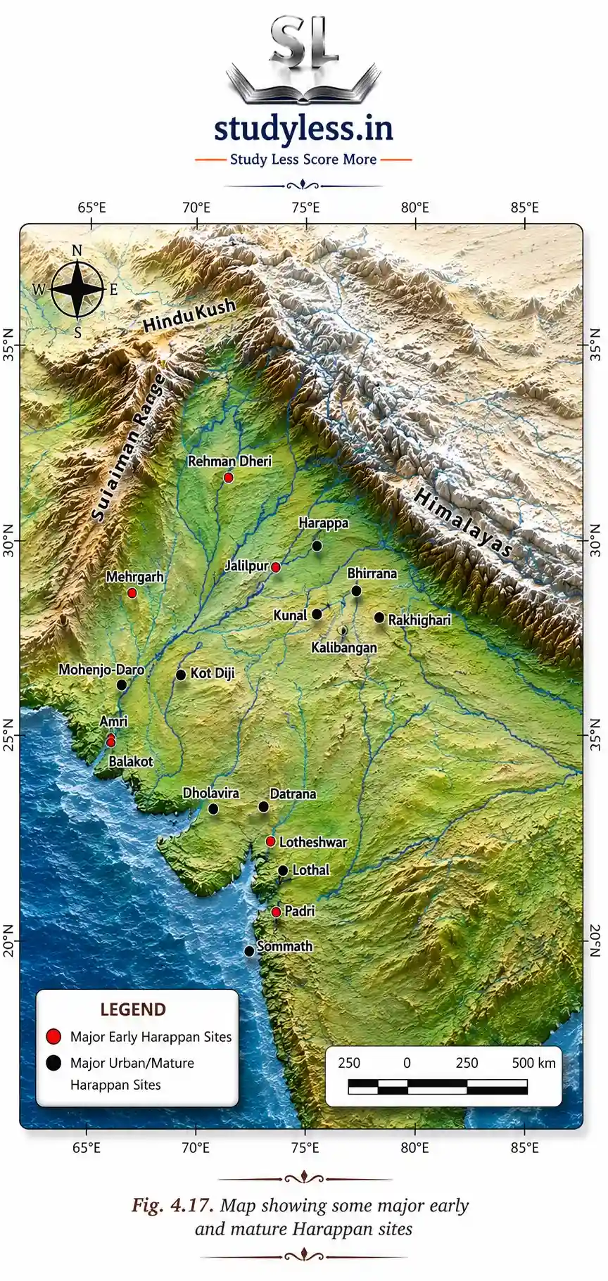 Map of major early and mature Harappan sites in the Sindhu-Sarasvati Civilisation region.