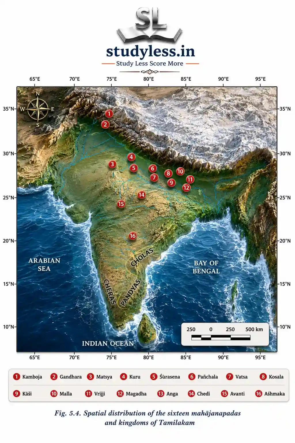 Spatial distribution of the sixteen mahājanapadas and kingdoms of Tamilakam|Ch 5 State and Society up to 1000 CE Notes