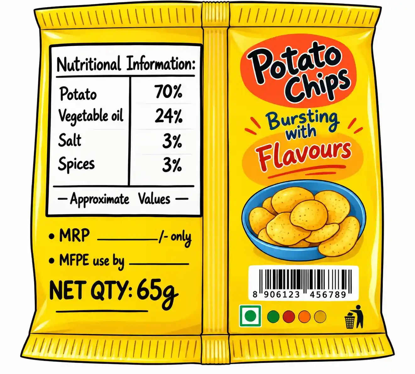 Chips packet nutritional information showing ingredient percentages
