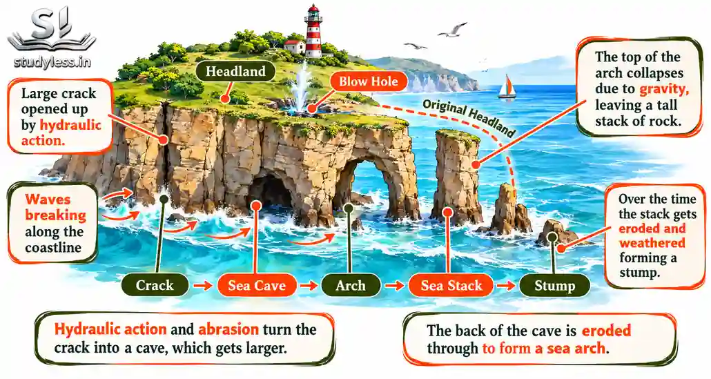 Landform features formed by waves